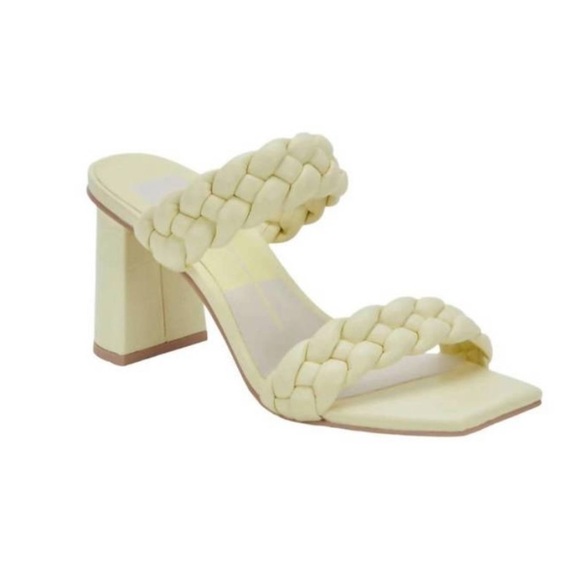 Dolce Vita Womens Paily Heels Leather Braided Sandal Lemon Creme Stella Size 6.5 - Picture 2 of 14